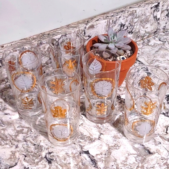 Federal Glass Glen Echo Gold & White leaf Glasses